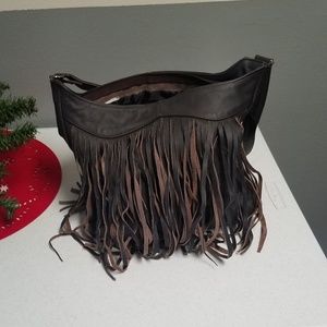 Brown Genuine Leather Fringed Purse